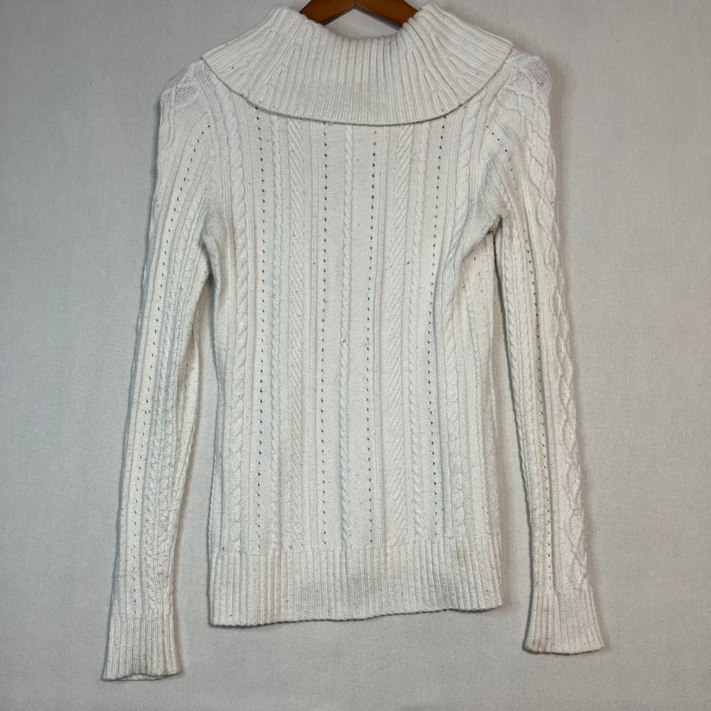 White House‎ Black Market Cream Cable Knit Cowl Neck Sweater Pullover - Size XS - Picture 3 of 8